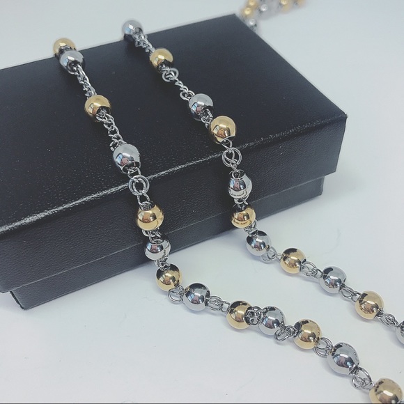 Two Toned Stainless Steel Rosary Necklace - Picture 5 of 8